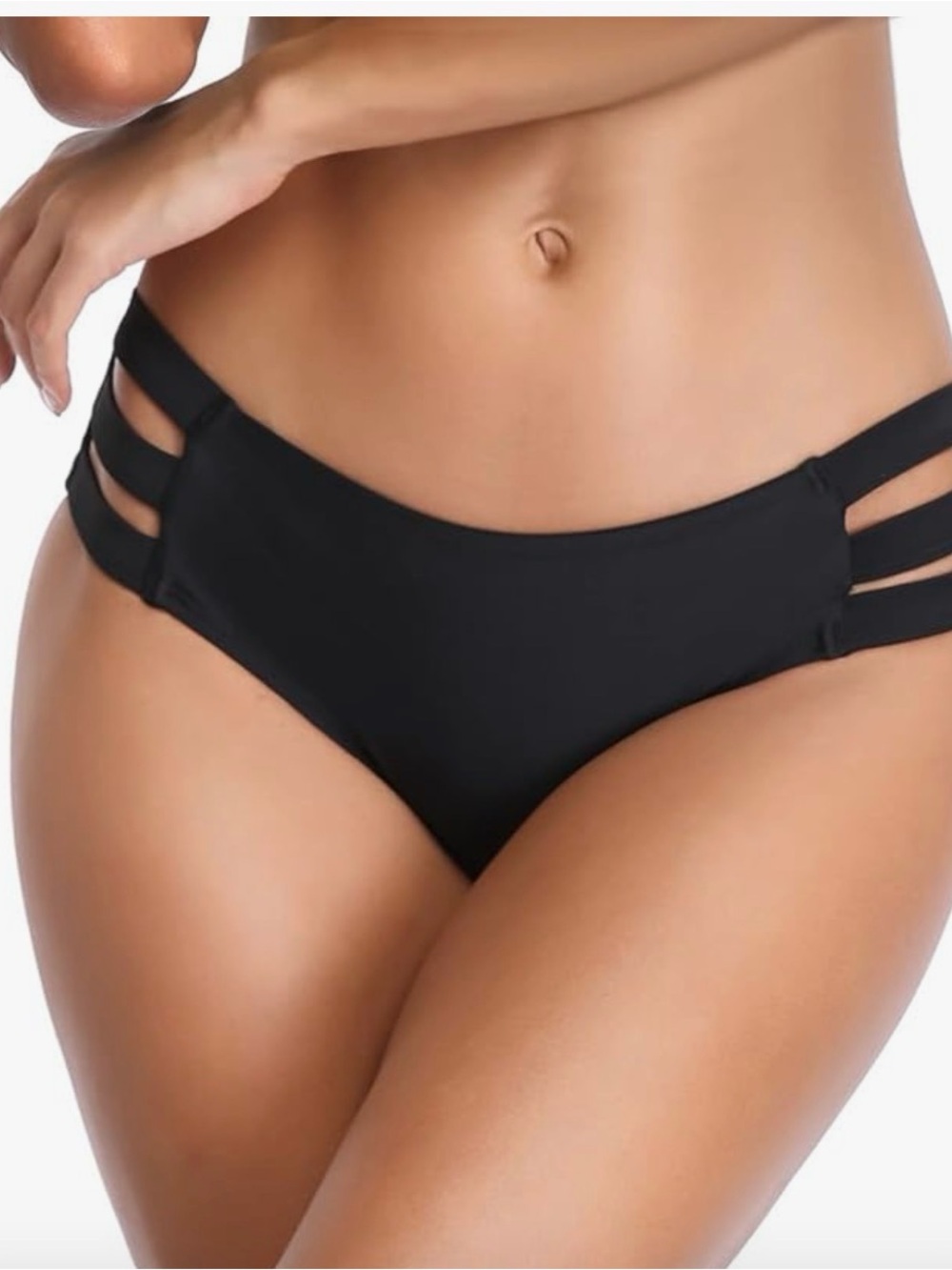 Ocean Blues Womens Black Strappy Side Cutout Bikini Bottom Swimwear Size Large